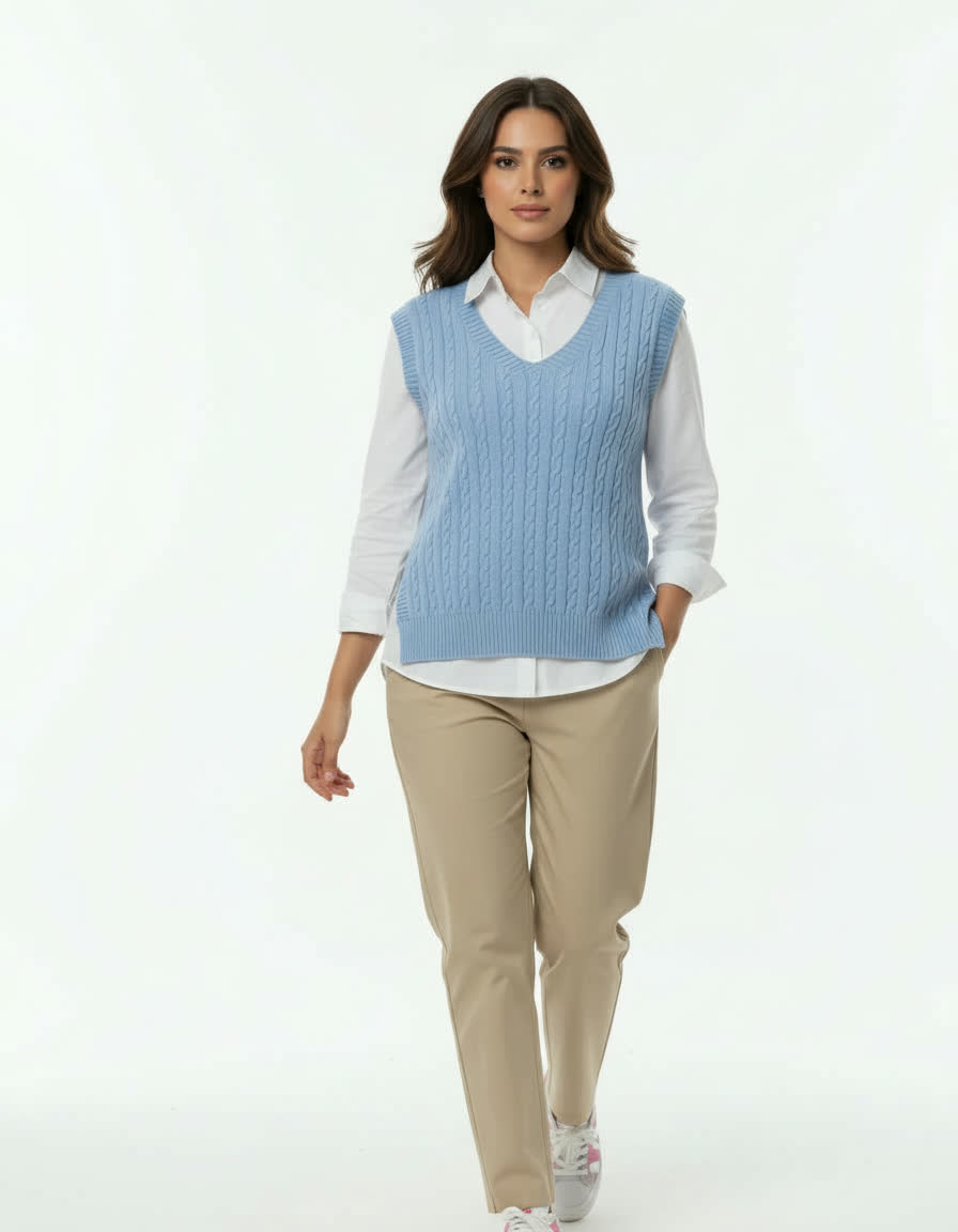 Baby Blue Cable Knit V‑Neck Vest