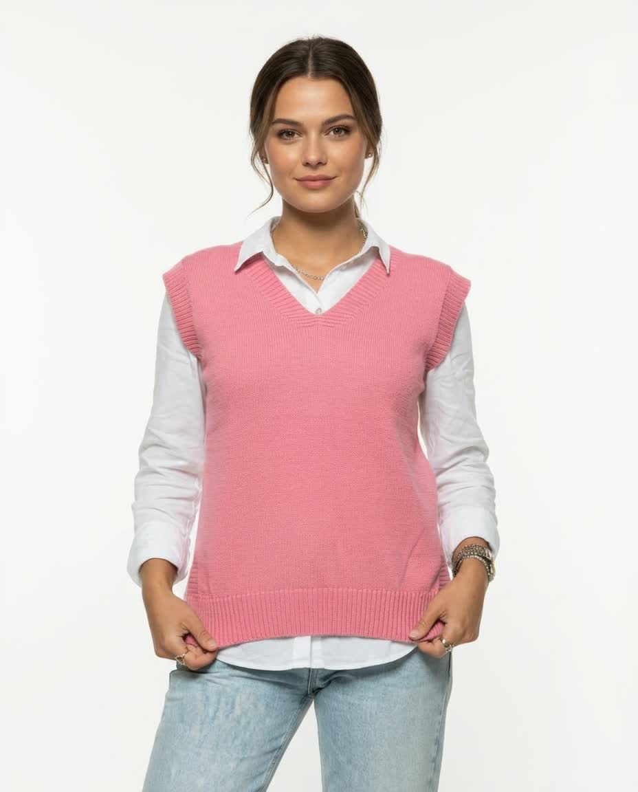 V-Neck Knit Vest β Pink