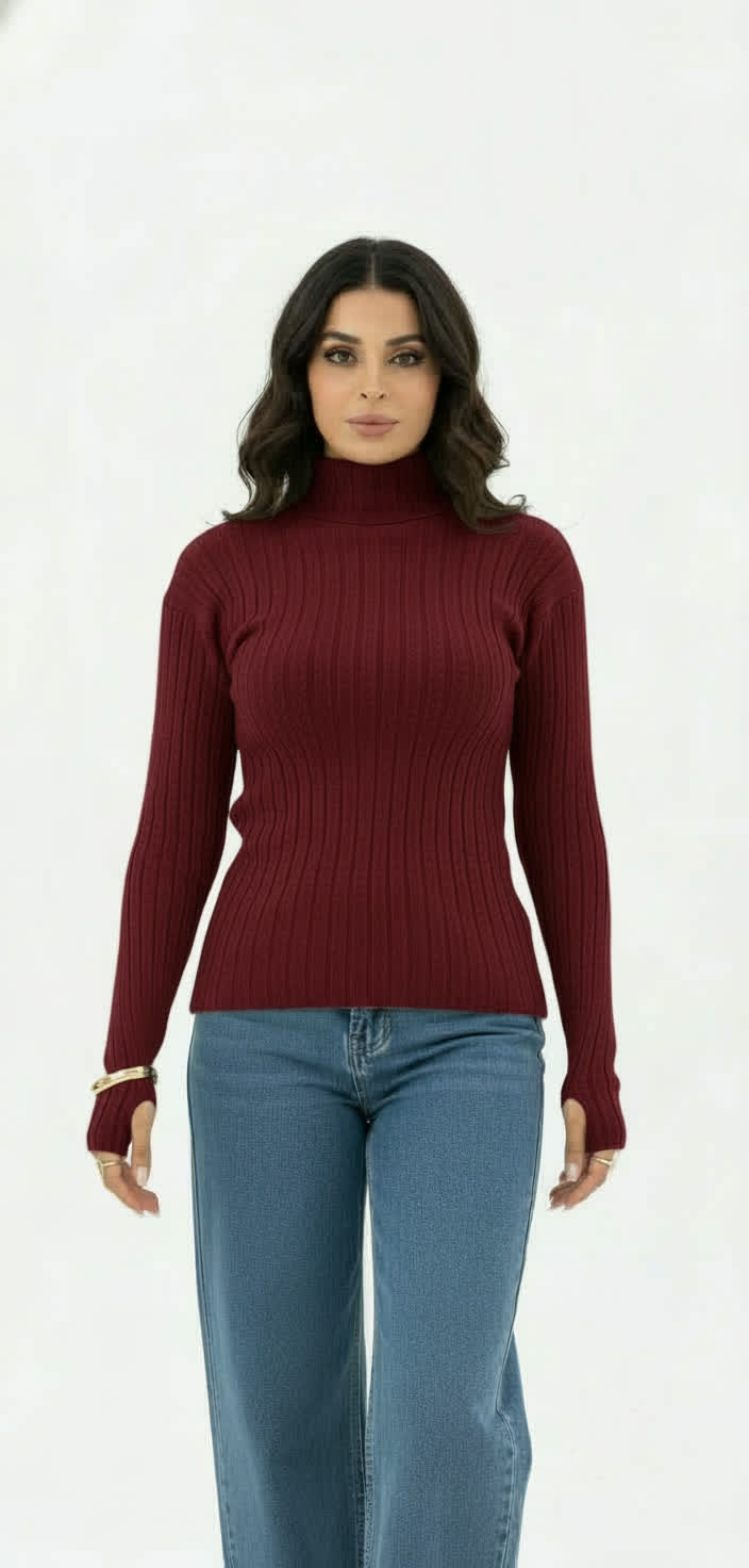 Burgundy Ribbed with Thumb hole Sweater