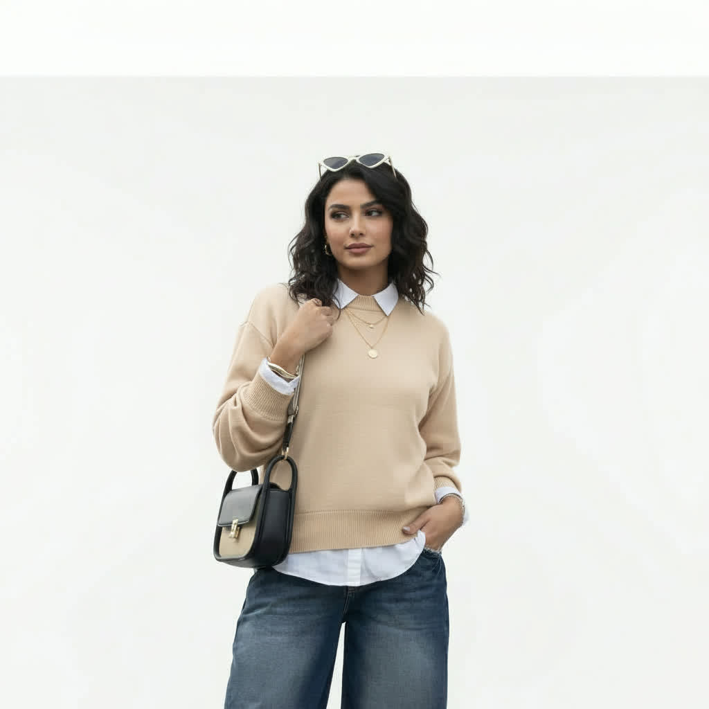 Light beige Crew-Neck Knit Sweater