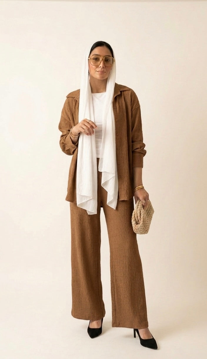 Crinkle Co-ord Set β Brown
