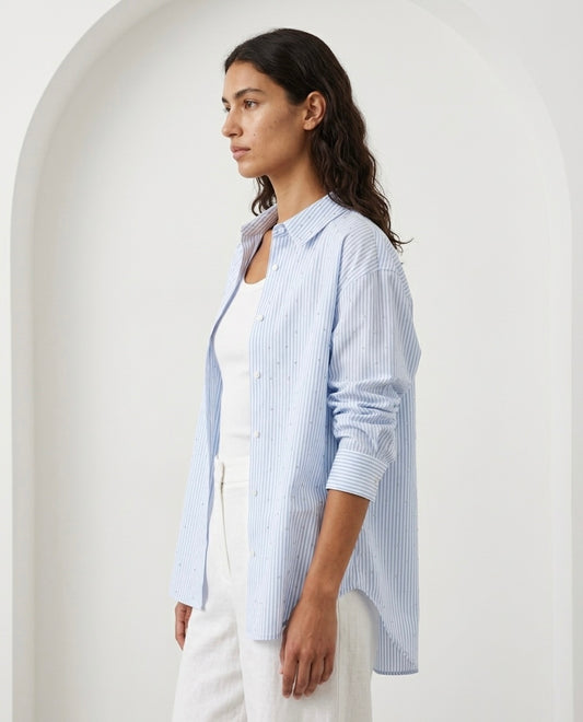 Baby Blue Studded Stripe Button-Up