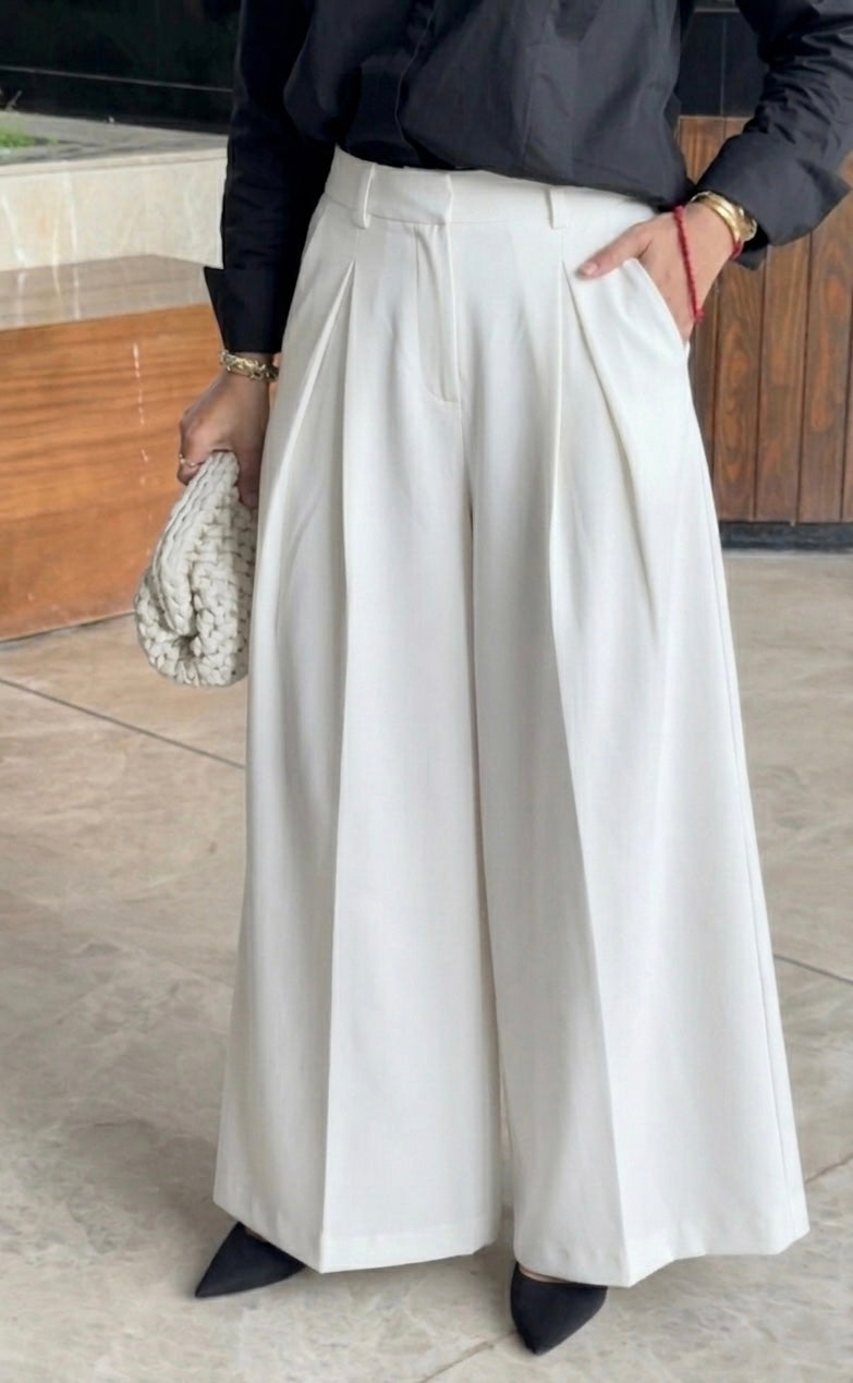 White Wide Leg Pleated Trouser