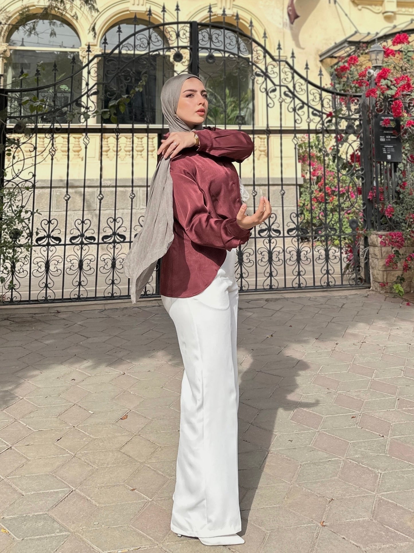 Premium High-Waisted Wide-Leg Trousers - white