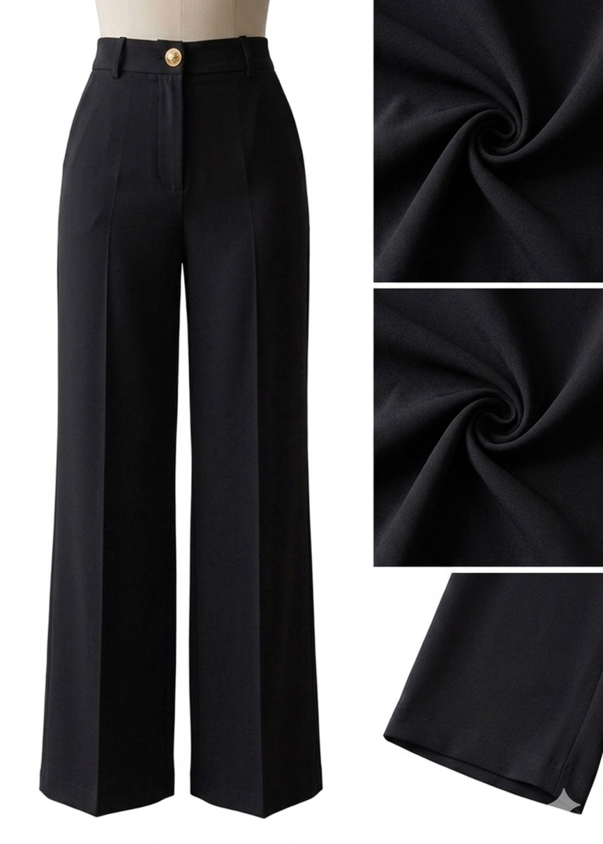 Premium High-Waisted Wide-Leg Trousers - Black
