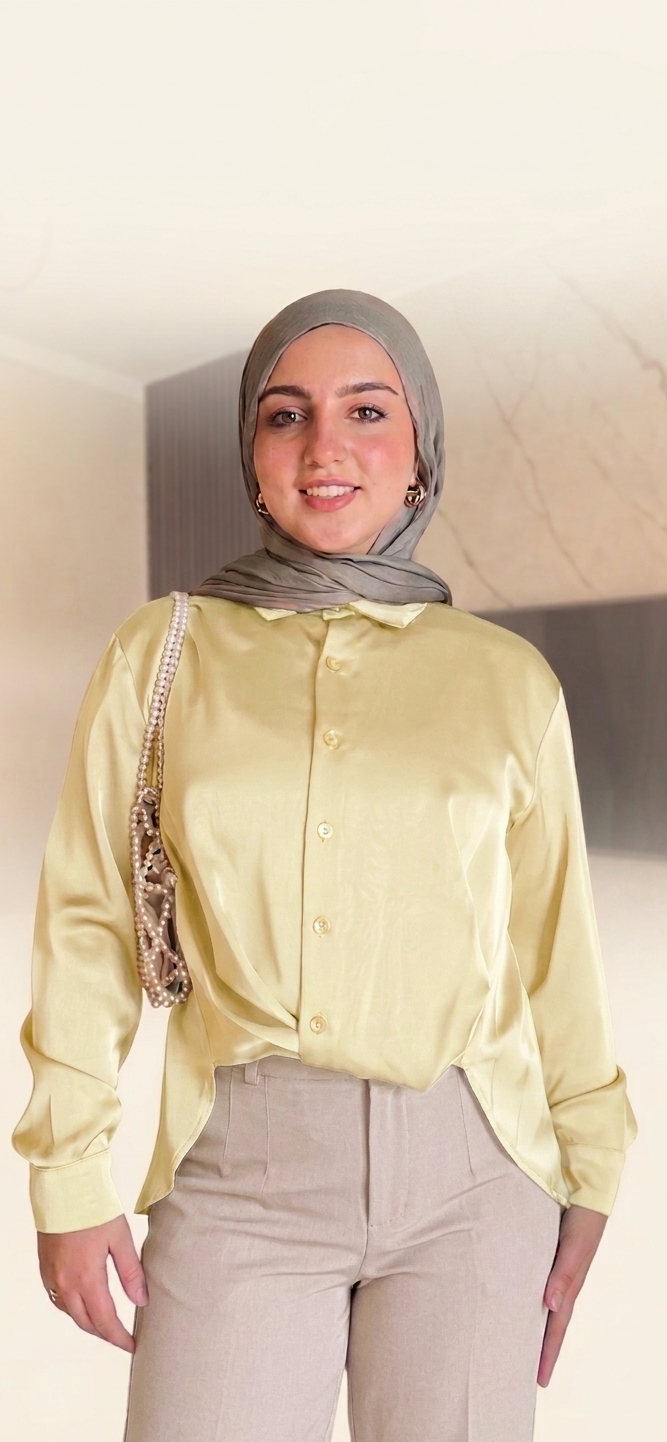 Light Yellow Silk-Finish Shirt with Built-in Front Knot