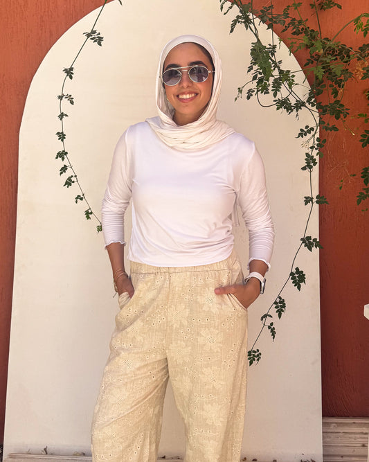 Beige embroidered linen Pants - with separate Pants Liner