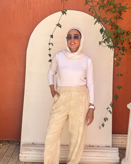 Beige embroidered linen Pants - with separate Pants Liner