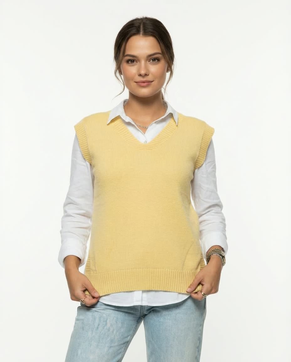 V-Neck Knit Vest – Light Yellow