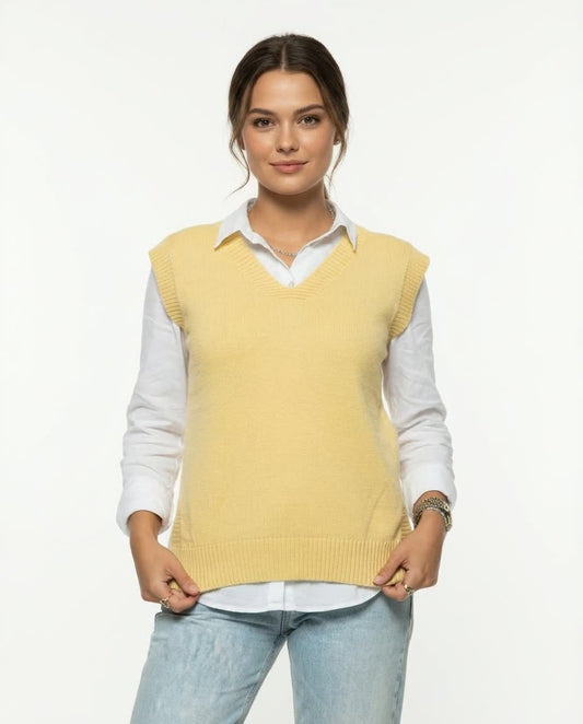 V-Neck Knit Vest – Light Yellow