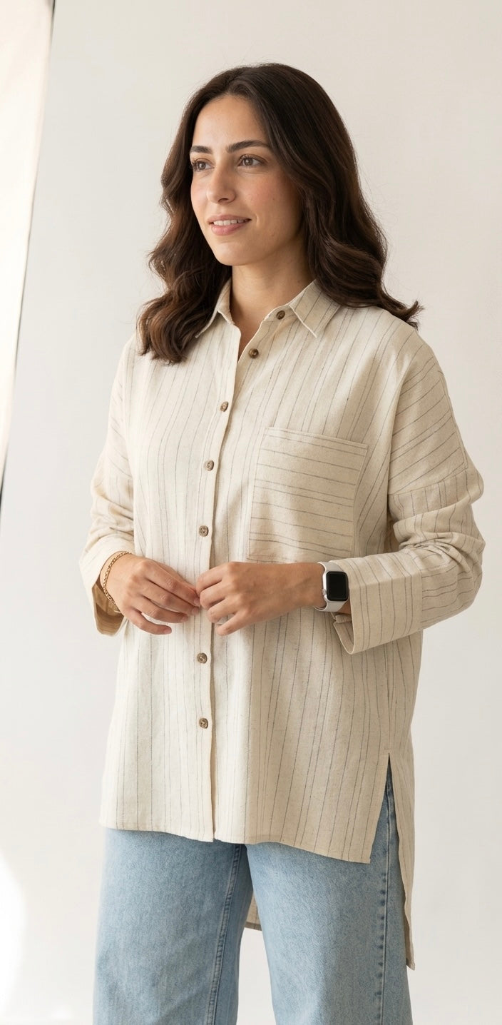 Relaxed Fit Striped Button-Down Shirt