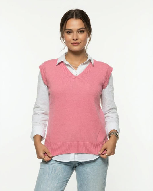 V-Neck Knit Vest – Pink