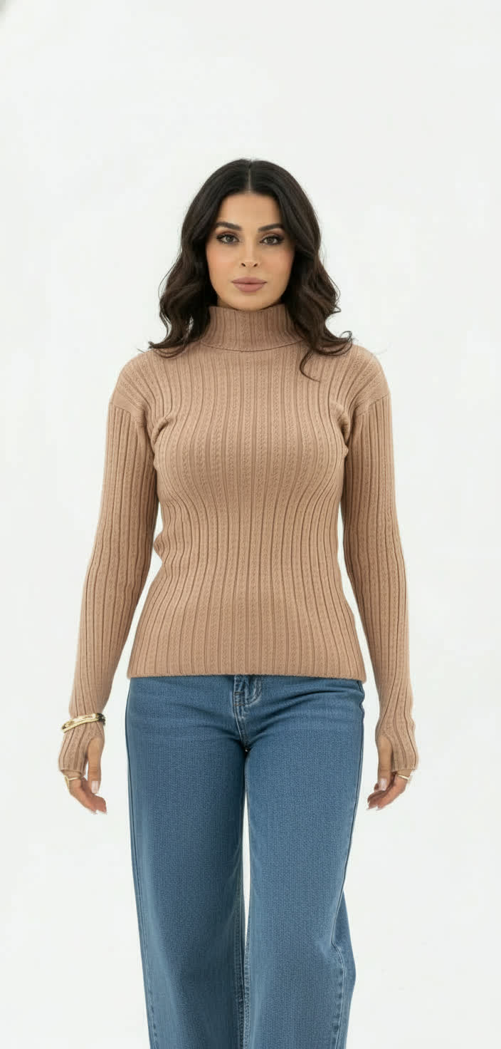 Camel Beige Ribbed with Thumb hole