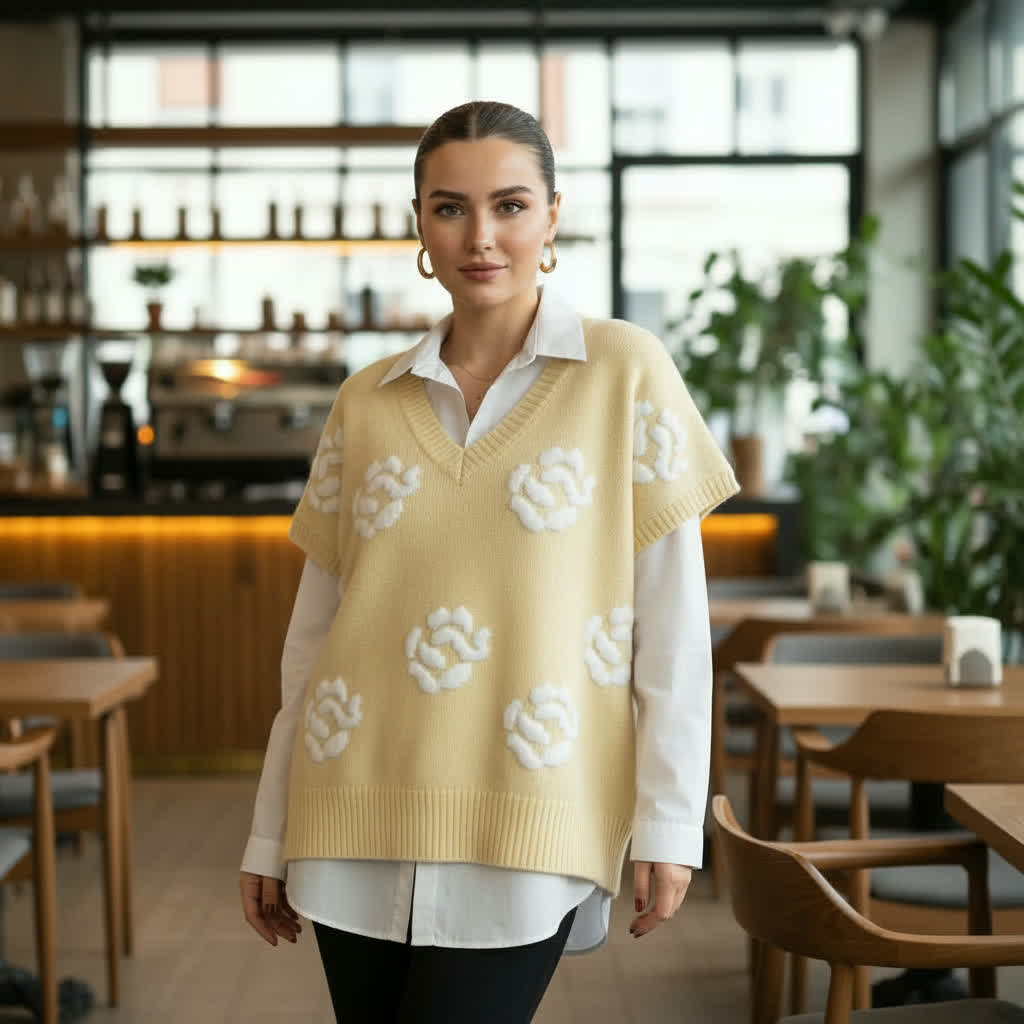 Buttery Yellow Floral Knit Sweater Vest