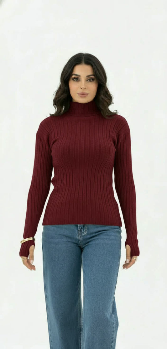 Burgundy Ribbed with Thumb hole Sweater