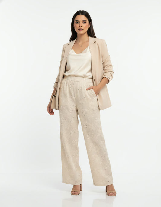 Embroidered Linen Pants with Separate Lining –  Wide-Leg