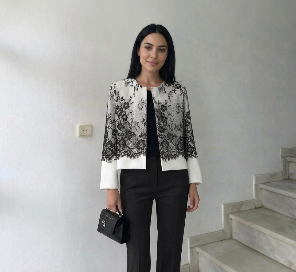 The Noir Floral Lace Trim Jacket
