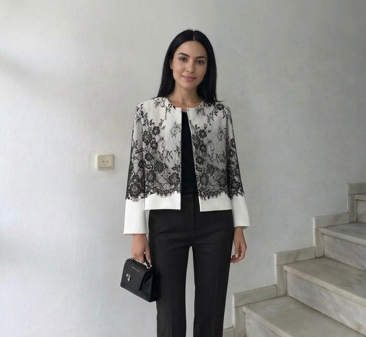 The Noir Floral Lace Trim Jacket
