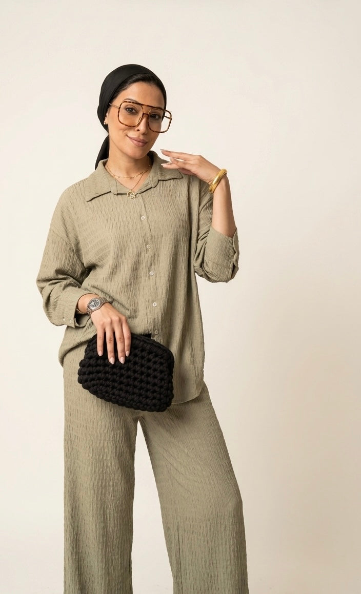Crinkle Co-ord Set – Sage Green