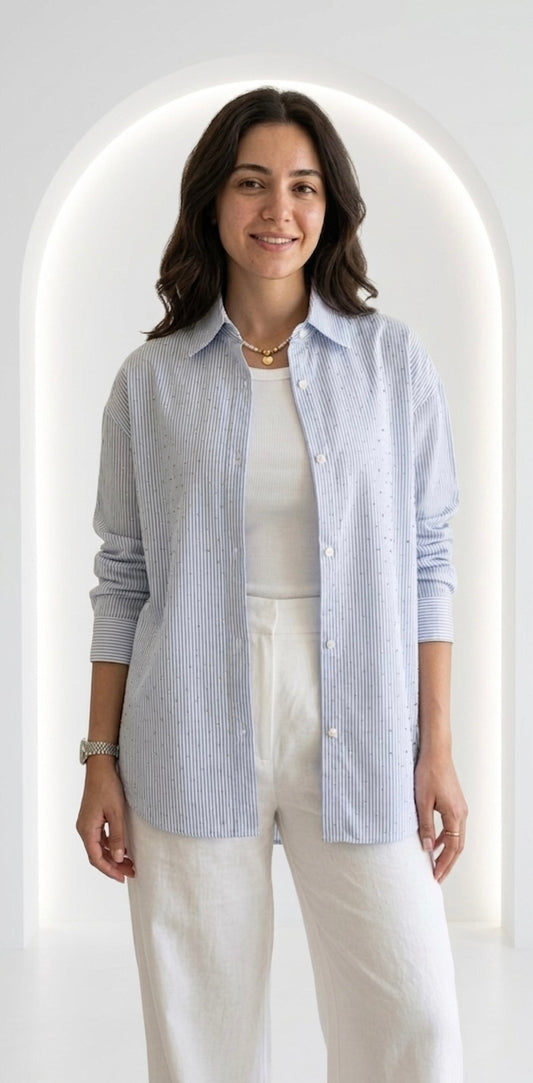 Baby Blue Studded Stripe Button-Up