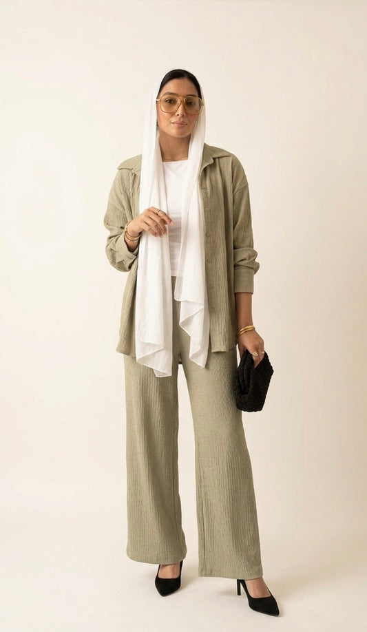 Crinkle Co-ord Set – Sage Green