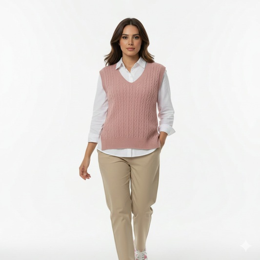 Cashmere Pink Cable Knit V‑Neck Vest