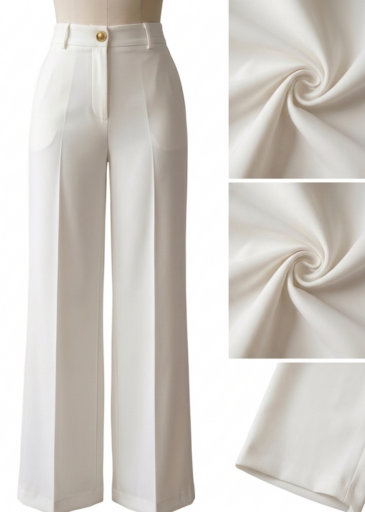 Premium High-Waisted Wide-Leg Trousers - white
