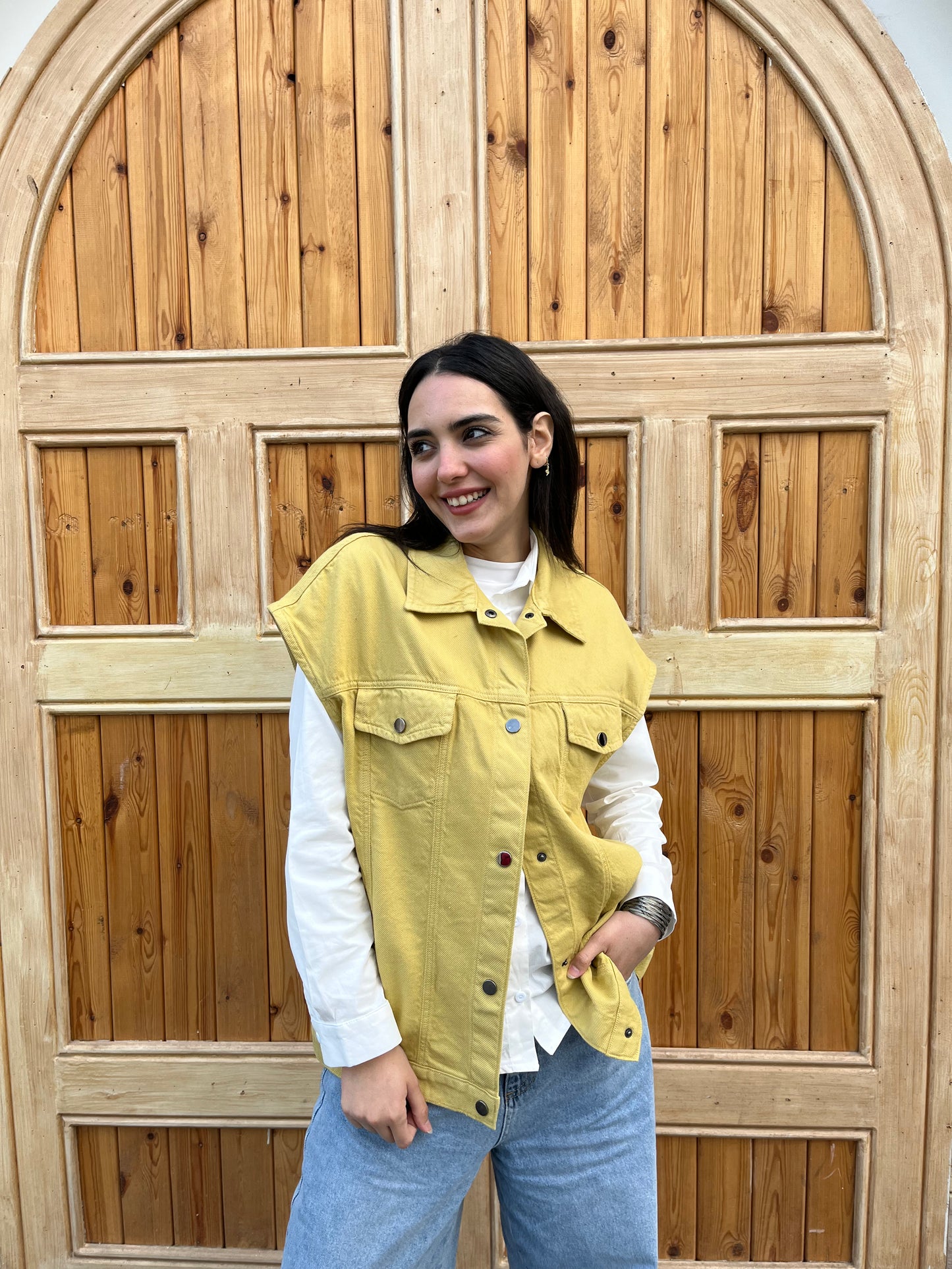 Olive Mustard Oversized Denim Vest