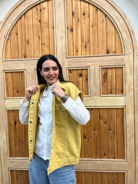 Olive Mustard Oversized Denim Vest