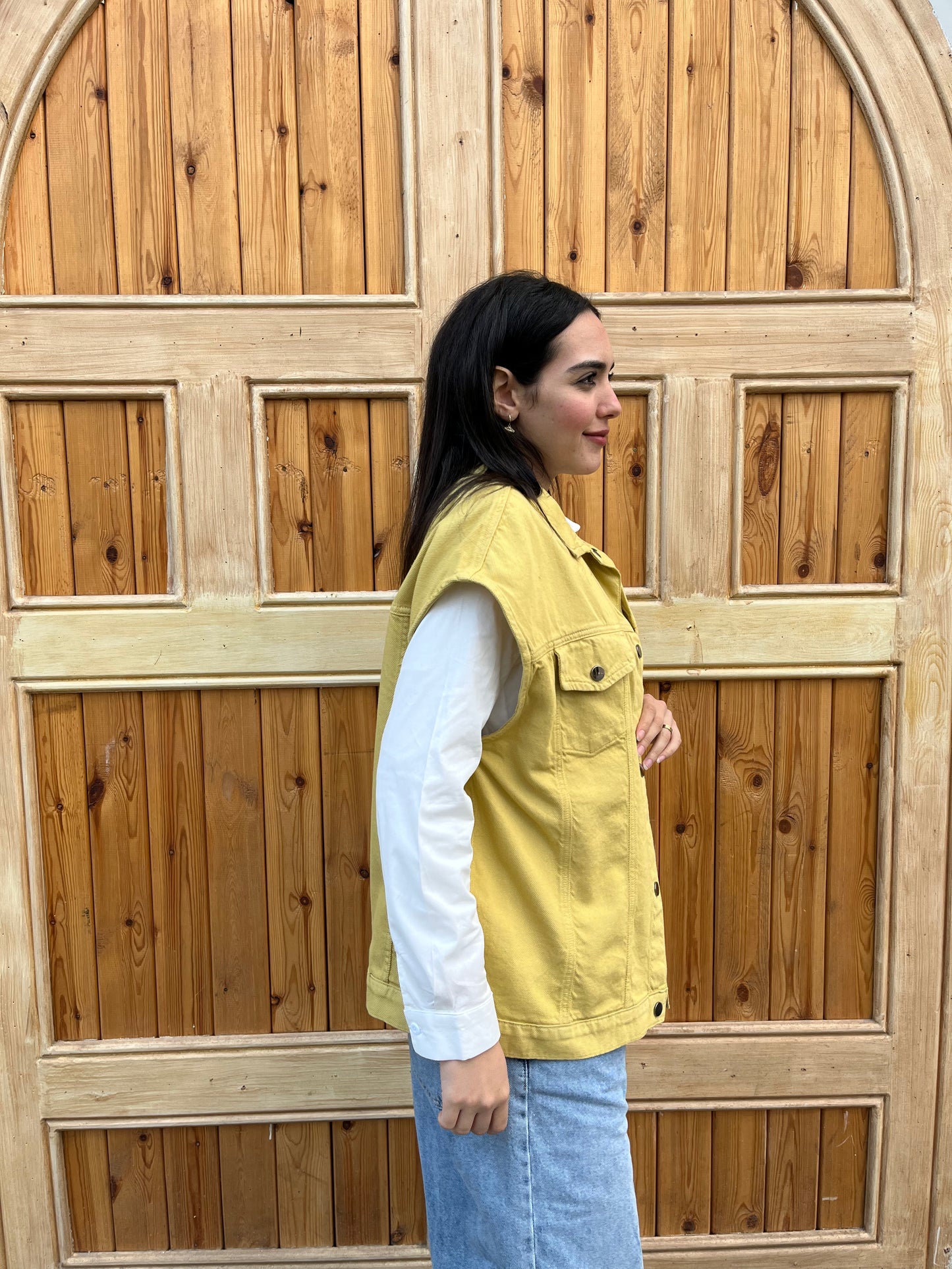 Olive Mustard Oversized Denim Vest