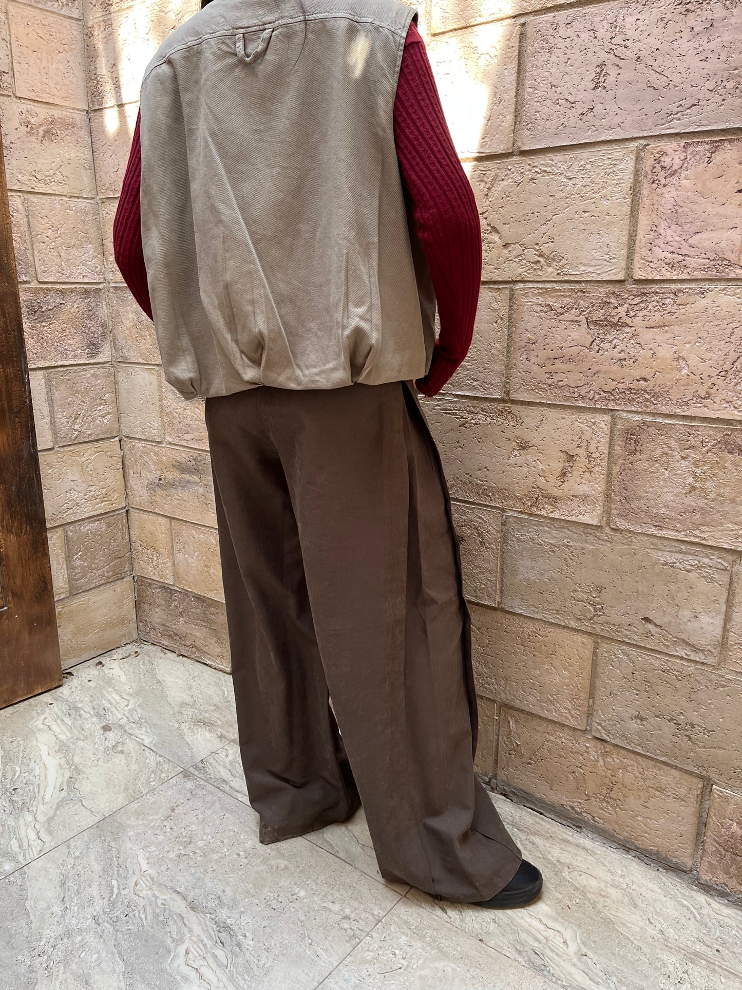 Brown High-Waist Wide-Leg Tailored Pants