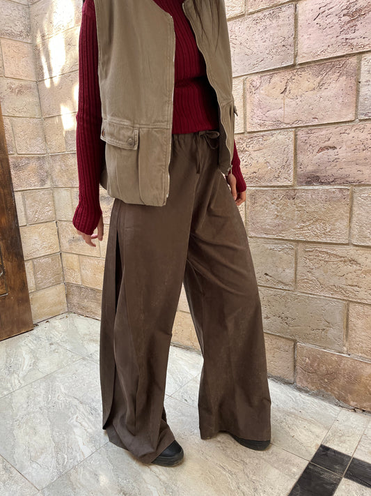 Brown High-Waist Wide-Leg Tailored Pants