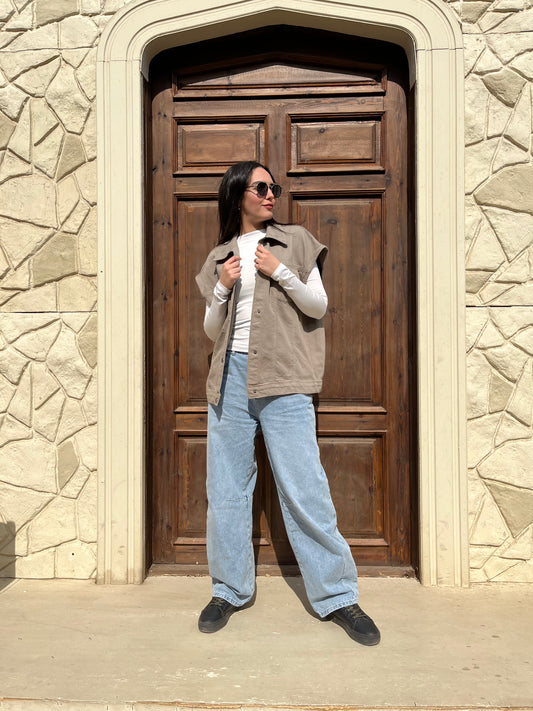 Olive Oversized Denim Vest