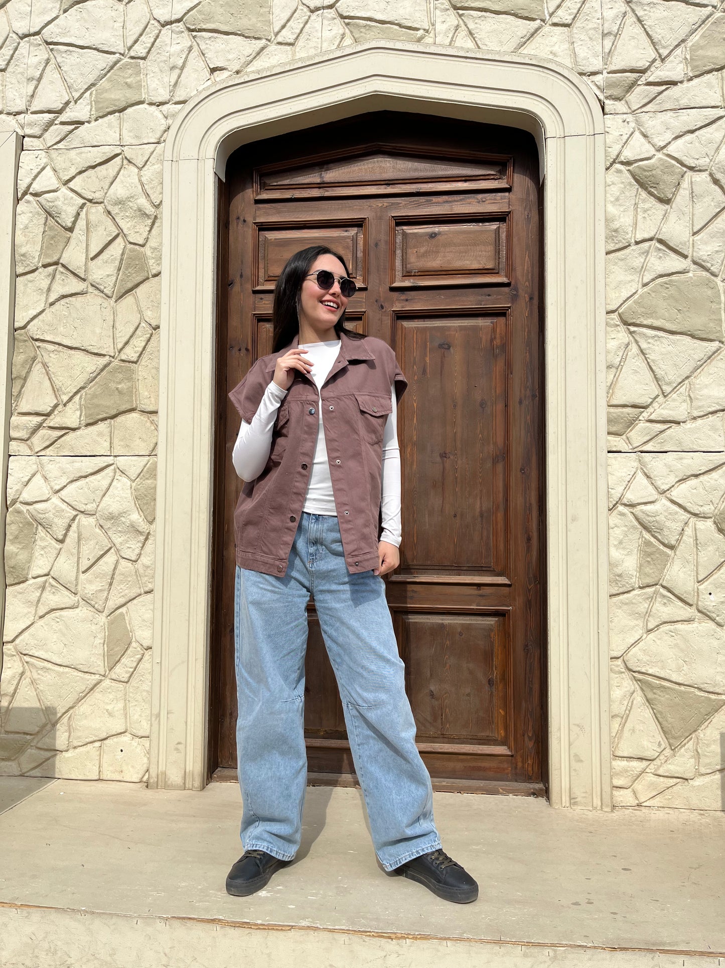 Brown Oversized Denim Vest