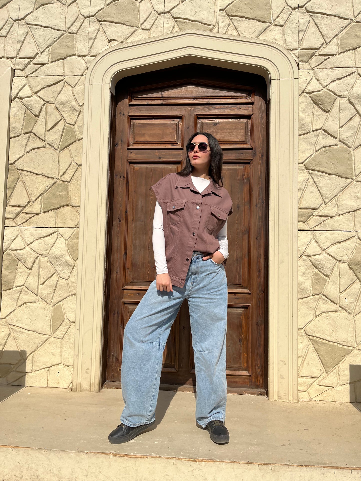 Brown Oversized Denim Vest