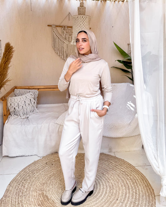 Pleated Beige Pants
