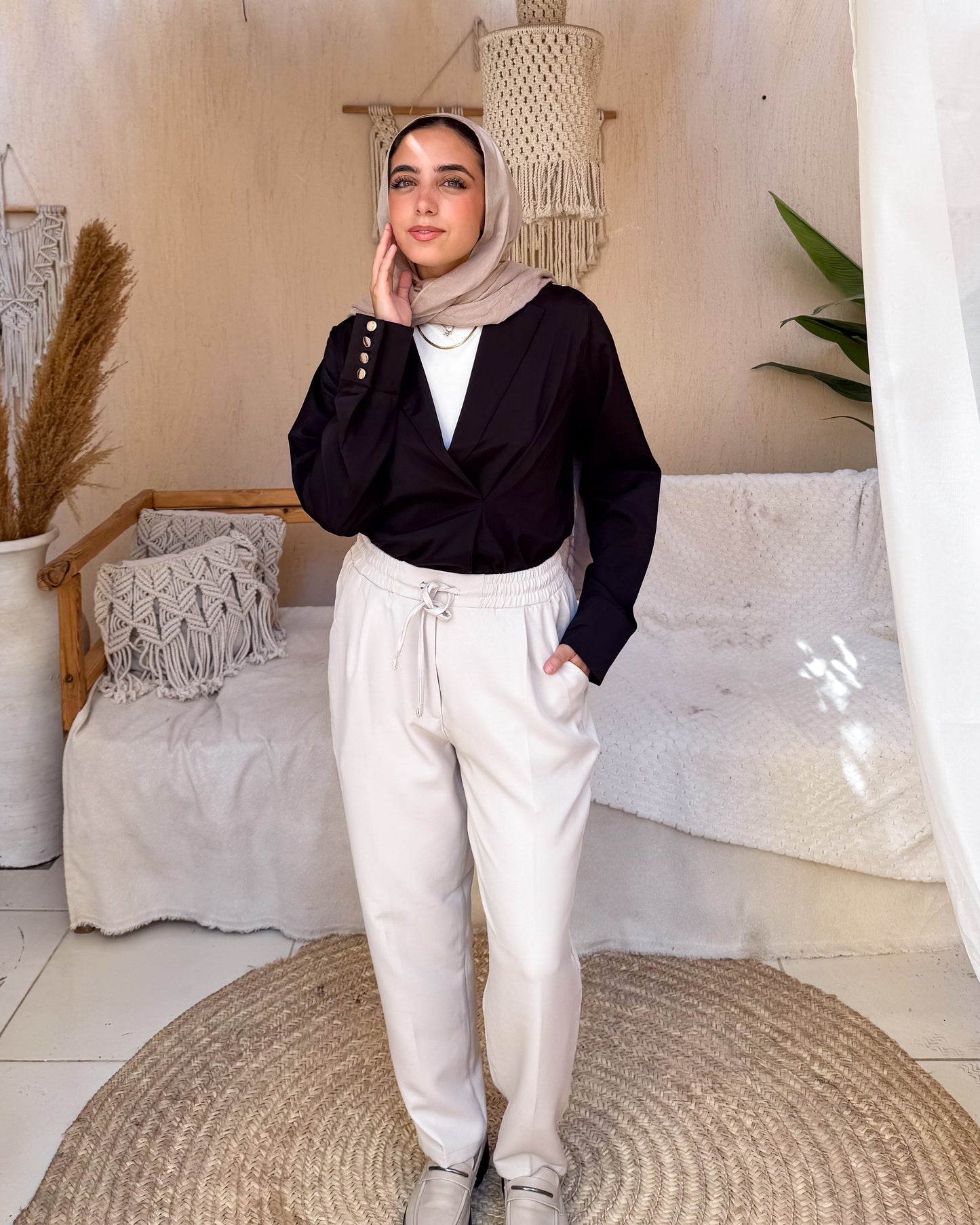Pleated Beige Pants