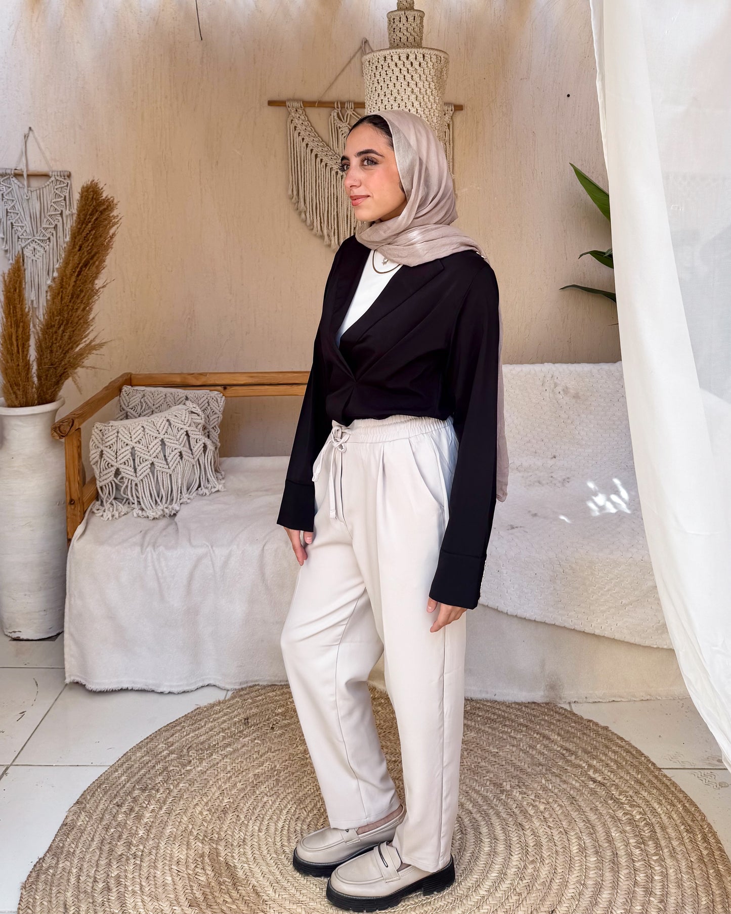 Pleated Beige Pants