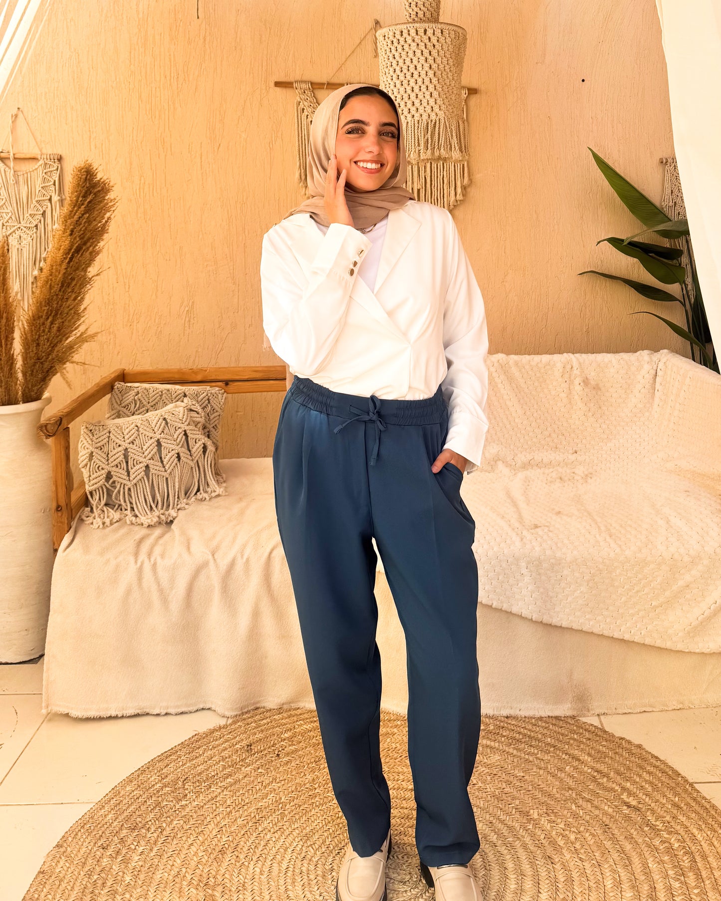 Pleated Petrol Blue Pants