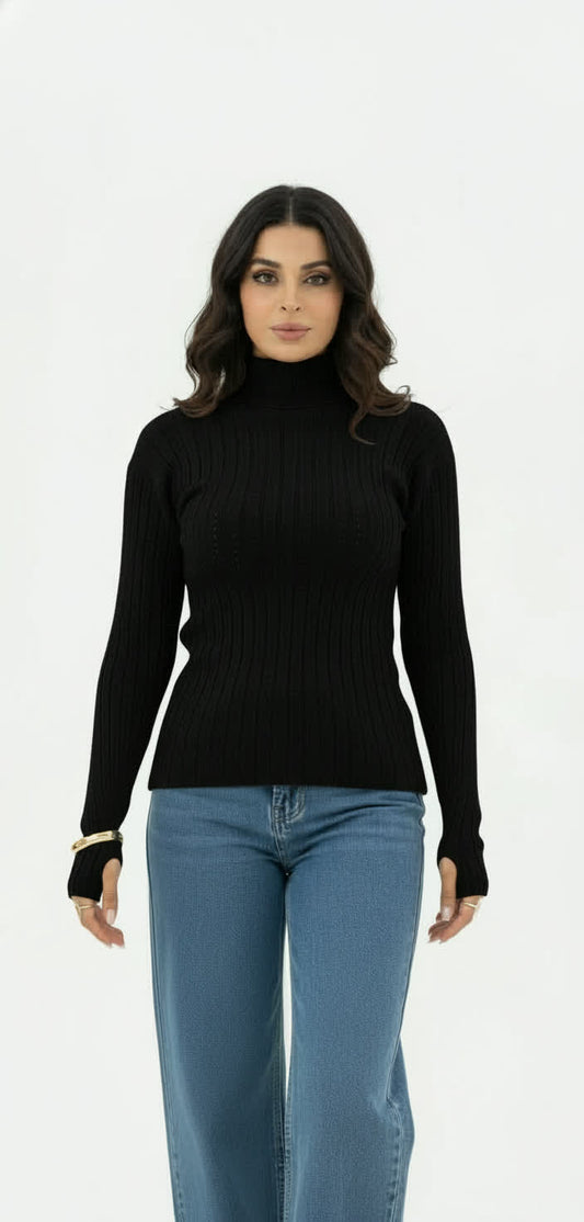 Black Ribbed with Thumb hole Sweater