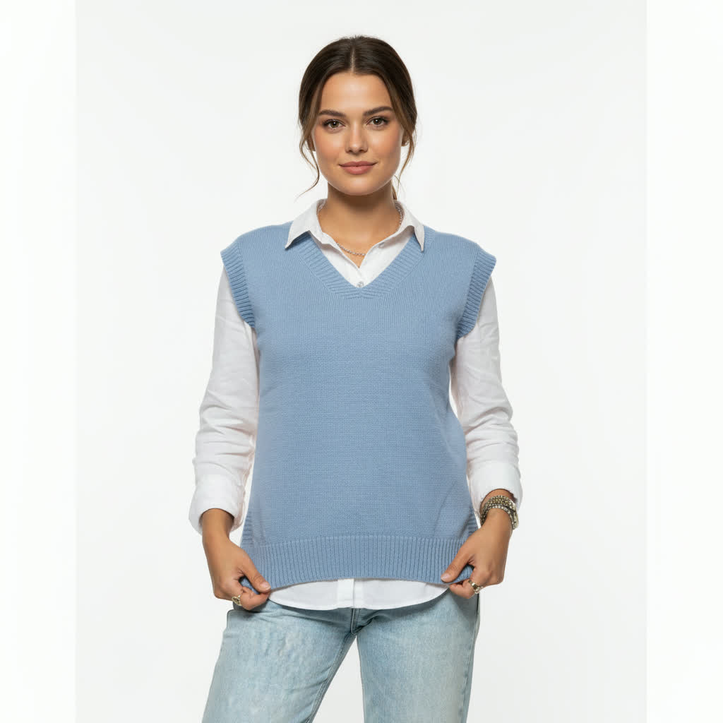 V-Neck Knit Vest – Baby Blue