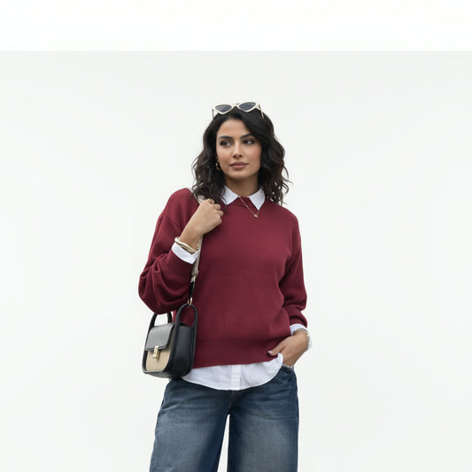Burgundy Crew-Neck Knit Sweater