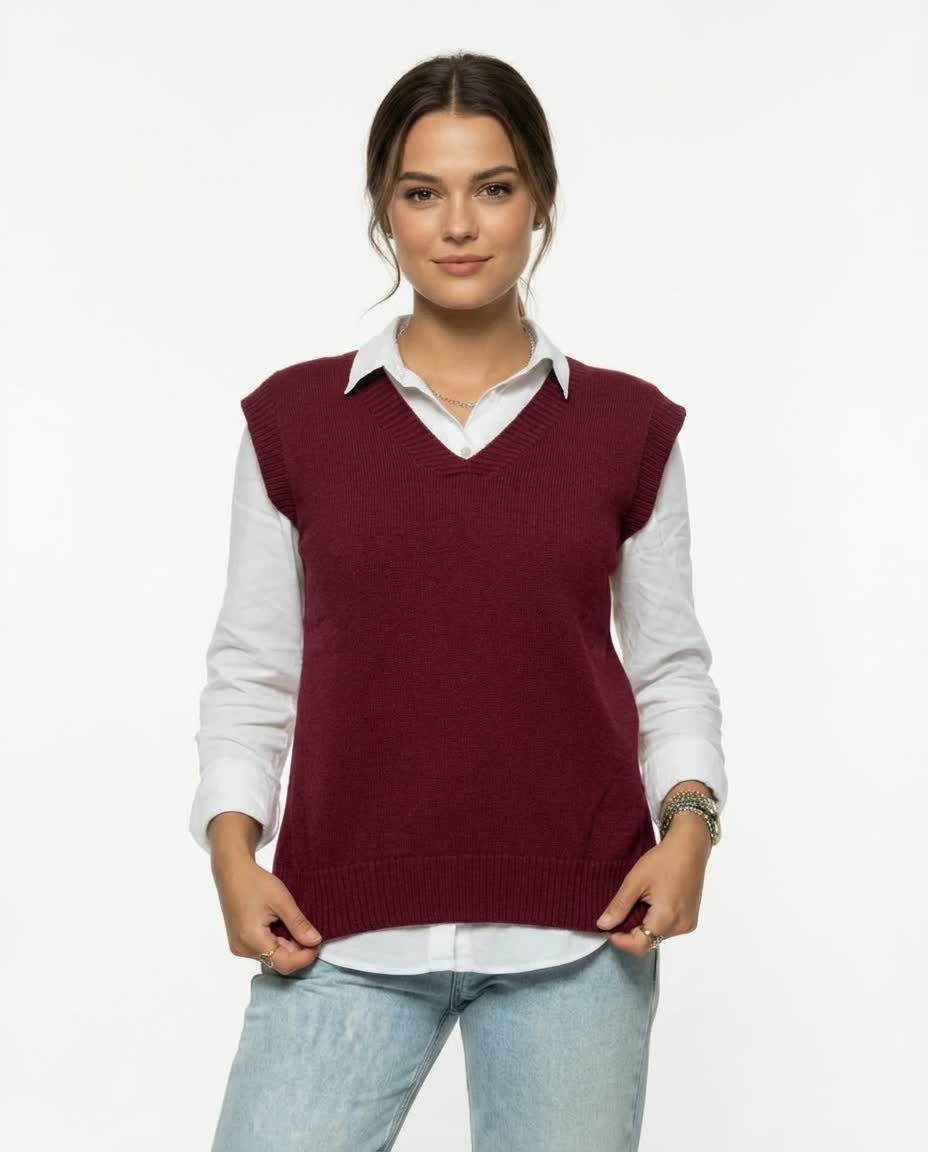 V-Neck Knit Vest – Burgundy