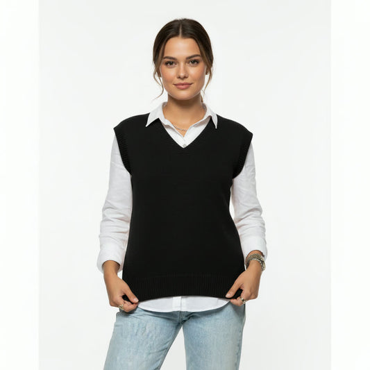V-Neck Knit Vest – Black